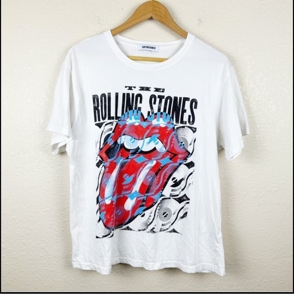 Daydreamer Rolling Stone Graphic Boyfriend Short Sleeve Top White Size Medium - Picture 2 of 12